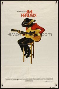 7r416 JIMI HENDRIX 1sh '73 cool art of the rock & roll guitar god playing on chair!