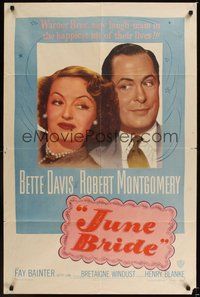 7r421 JUNE BRIDE 1sh '48 Bette Davis & Robert Montgomery in the happiest hit of their lives!