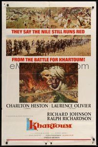 7r428 KHARTOUM new campaign style B 1sh '66 art of Charlton Heston & Laurence Olivier, adventure!