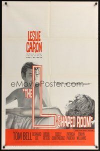 7r438 L-SHAPED ROOM 1sh '63 sexy Leslie Caron, Bryan Forbes, cool design!