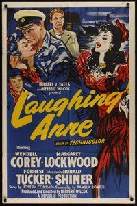 7r453 LAUGHING ANNE 1sh '54 cool romantic art of Wendell Corey & Margaret Lockwood!