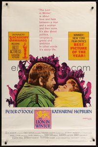 7r471 LION IN WINTER 1sh '68 Katharine Hepburn, Peter O'Toole as Henry II!