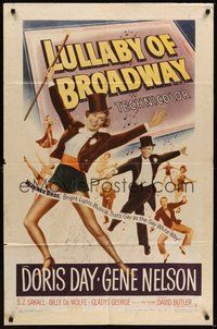 7r489 LULLABY OF BROADWAY 1sh '51 Doris Day & Gene Nelson in top hat and tails!