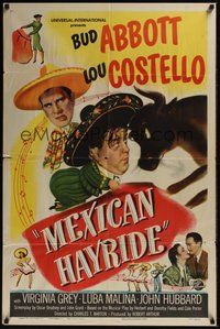 7r524 MEXICAN HAYRIDE 1sh '48 matador Bud Abbott & Lou Costello in Mexico, great art!