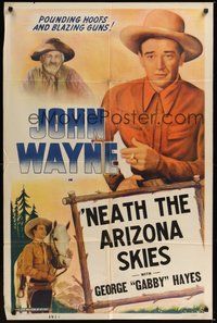 7r571 JOHN WAYNE stock 1sh '40s image of John Wayne, Gabby Hayes, Neath The Arizona Skies
