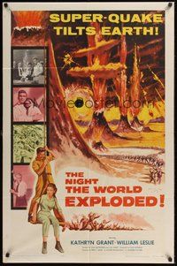 7r586 NIGHT THE WORLD EXPLODED 1sh '57 a super-quake tilts the Earth, nature goes mad!