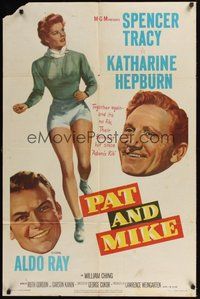 7r635 PAT & MIKE 1sh '52 great artwork of Katharine Hepburn & Spencer Tracy, Aldo Ray!