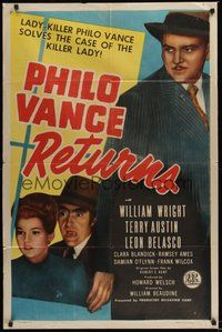 7r646 PHILO VANCE RETURNS 1sh '47 lady-killer detective William Wright solves the case!