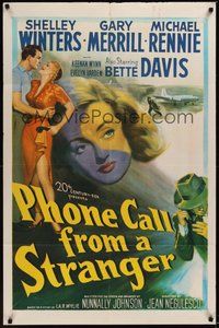 7r647 PHONE CALL FROM A STRANGER 1sh '52 Bette Davis, Shelley Winters, Michael Rennie, cool art!