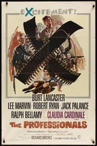 7r666 PROFESSIONALS 1sh '66 art of Burt Lancaster, Lee Marvin & sexy Claudia Cardinale!