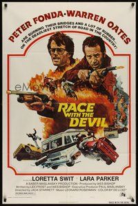 7r671 RACE WITH THE DEVIL style A 1sh '75 Peter Fonda & Warren Oates are burning a lot of rubber!