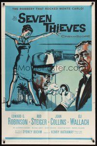 7r731 SEVEN THIEVES 1sh '59 cool art of Edward G. Robinson, Rod Steiger & sexy Joan Collins!