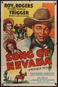 7r769 SONG OF NEVADA 1sh '44 great artwork of Roy Rogers & Dale Evans!