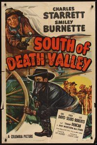 7r772 SOUTH OF DEATH VALLEY 1sh '49 art of Charles Starrett as the Durango Kid, Smiley Burnette!