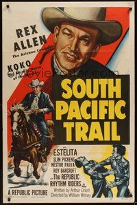 7r773 SOUTH PACIFIC TRAIL 1sh '52 great artwork of Rex Allen close up & on his horse Koko!