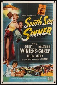 7r774 SOUTH SEA SINNER 1sh '49 sexiest Shelley Winters in skin-tight dress, Macdonald Carey!