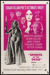 7r779 SPIRITS OF THE DEAD 1sh '69 Federico Fellini, Reynold Brown artwork of sexy Jane Fonda!
