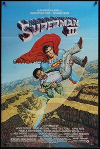 7r812 SUPERMAN III 1sh '83 art of Christopher Reeve flying with Richard Pryor by L. Salk!