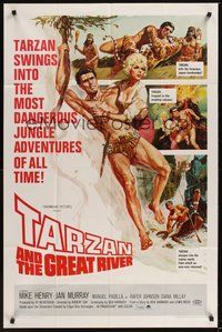 7r824 TARZAN & THE GREAT RIVER 1sh '67 art of Mike Henry in the title role w/sexy Diana Millay!