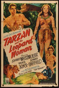 7r825 TARZAN & THE LEOPARD WOMAN style A 1sh R50 art of Johnny Weissmuller & Acquanetta!