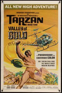 7r826 TARZAN & THE VALLEY OF GOLD 1sh '66 art of Henry throwing grenade at helicopter!