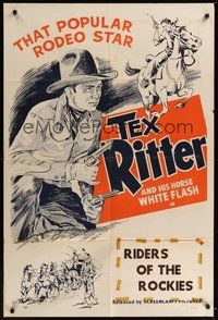 7r839 TEX RITTER stock 1sh R40s art of popular rodeo star Tex Ritter w/his horse White Flash!