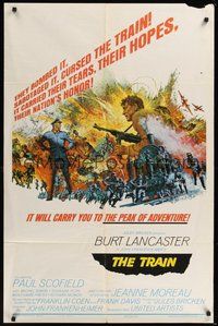 7r886 TRAIN style B 1sh '65 Burt Lancaster & Paul Scofield in WWII, directed by John Frankenheimer!