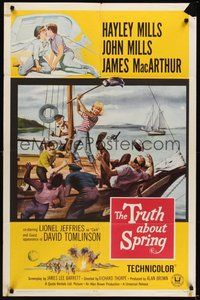 7r898 TRUTH ABOUT SPRING 1sh '65 Richard Thorpe directed, daughter Hayley Mills w/John Mills!