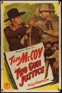 7r904 TWO GUN JUSTICE 1sh '38 Tim McCoy, Betty Compson, John Merton in western cowboy action!