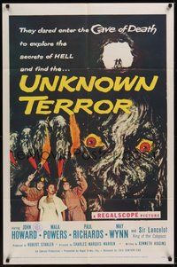 7r922 UNKNOWN TERROR 1sh '57 they dared enter the Cave of Death to explore the secrets of HELL!