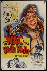 7r939 WAC FROM WALLA WALLA 1sh '52 artwork of wacky Judy Canova, Queen of the Cowgirls!
