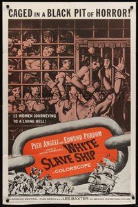 7r964 WHITE SLAVE SHIP 1sh '62 L'ammutinamento, art of sexy caged women in a black pit of horror!