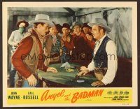 7s266 ANGEL & THE BADMAN LC R59 close up of John Wayne by blackjack table in western casino!