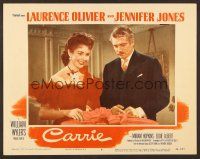 7s225 CARRIE LC #4 '52 Laurence Olivier gives a gift to pretty Jennifer Jones, William Wyler