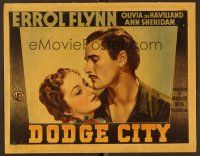 7s368 DODGE CITY LC '39 best romantic c/u of Errol Flynn & Olivia De Havilland, Michael Curtiz