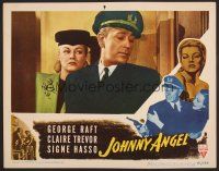 7s452 JOHNNY ANGEL LC '45 close up of George Raft & sexy French Claire Trevor in New Orleans!