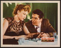 7s462 KISS OF DEATH LC #8 '47 close up of scared Victor Mature talking to Coleen Gray!