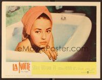 7s465 LA NOTTE LC int'l #7 '61 Michelangelo Antonioni, close up of naked Jeanne Moreau in bathtub!