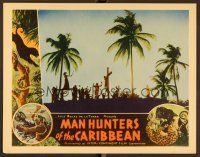7s489 MAN HUNTERS OF THE CARIBBEAN LC '38 wild image of natives crucifying man in voodoo ritual!