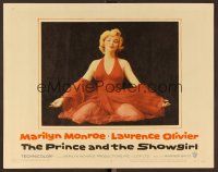 7s548 PRINCE & THE SHOWGIRL LC #8 '57 classic c/u of sexiest Marilyn Monroe kneeling in red dress!