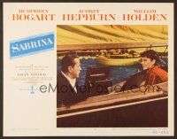 7s577 SABRINA LC #2 '54 Billy Wilder, Humphrey Bogart in sailboat with Audrey Hepburn!
