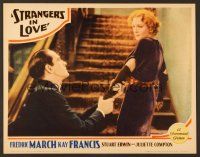 7s621 STRANGERS IN LOVE LC '32 Fredric March grabs Juliette Compton's arm as she walks up stairs!