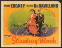 7s625 STRAWBERRY BLONDE LC '41 great image of James Cagney & Olivia De Havilland on tandem bike!