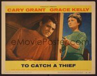 7s651 TO CATCH A THIEF LC #7 '55 close up of Cary Grant & Brigitte Auber on boat, Hitchcock
