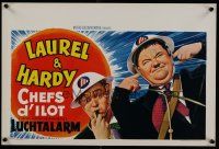 7w514 AIR RAID WARDENS Belgian R70s wacky artwork of Laurel & Hardy w/air raid helmets!