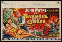 7w528 BARBARIAN & THE GEISHA Belgian '58 John Huston, different art of John Wayne & Eiko Ando!