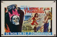 7w532 BIG BUST-OUT Belgian '72 Vonetta McGee, wild artwork of nun, girls in knifefight!