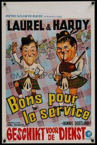 7w541 BONNIE SCOTLAND Belgian R70s wacky artwork of Stan Laurel & Oliver Hardy in kilts!