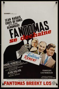 7w579 FANTOMAS STRIKES BACK Belgian '65 Jean Marais, Louis De Funes, Bourduge art!