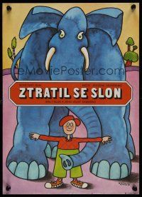 7w193 POTERYALSYA SLON Czech 11x16 '85 Poteryalsya slon, art of boy & elephant by Hlavaty!